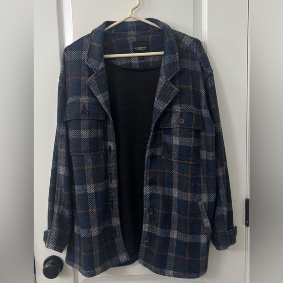 Liverpool Los Angeles Womens Blue Plaid Long Sleeve Shacket - Picture 3 of 7